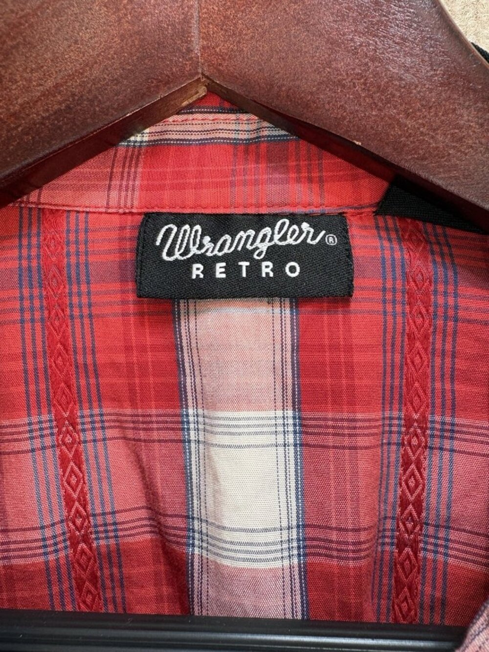 Vtg Wrangler Retro Men's Large Shirt Plaid Western Snap Pearl Cowboy Red White - Picture 6 of 16